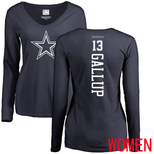 Women Dallas Cowboys Navy Blue Michael Gallup Backer Slim Fit #13 Long Sleeve Nike NFL T Shirt->women nfl jersey->Women Jersey